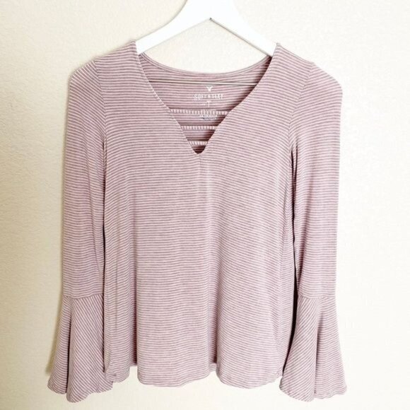 American Eagle Outfitters Tops - American Eagle Soft Sexy Bell Sleeve Flare Striped Blouse Top Pink Size XS